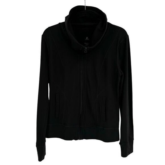 Prana Full Zip High Neck Athletic Jacket Black Large - Picture 1 of 8
